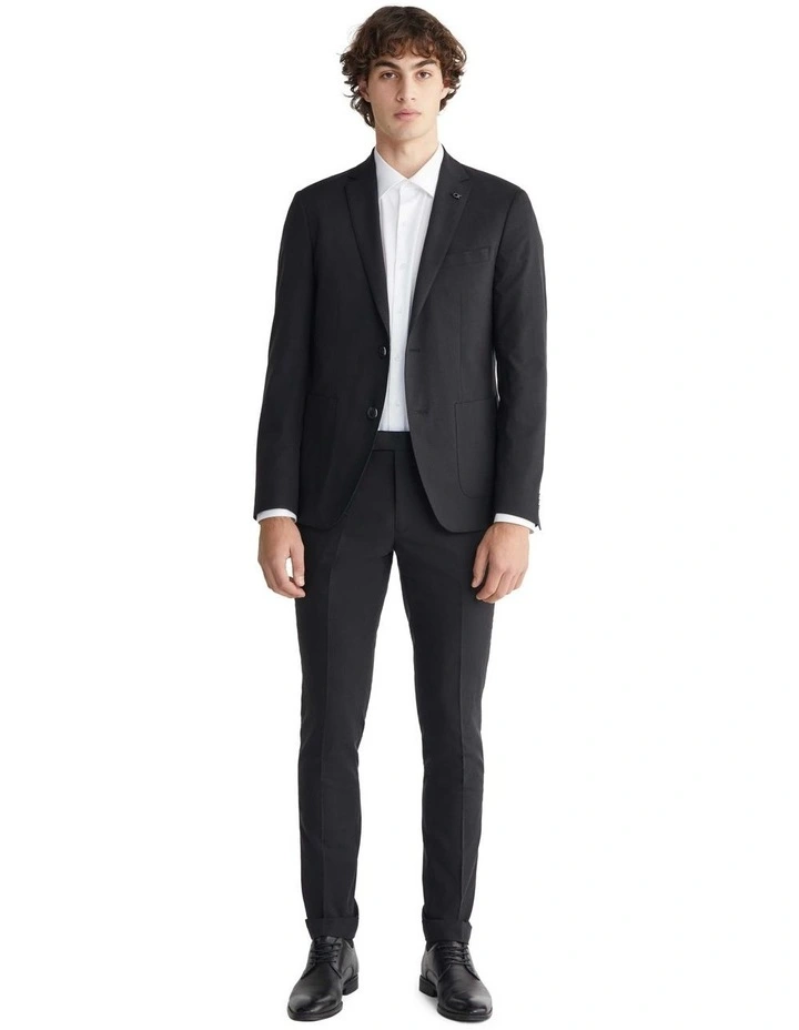 X Slim Jacket Slub Plain in Black