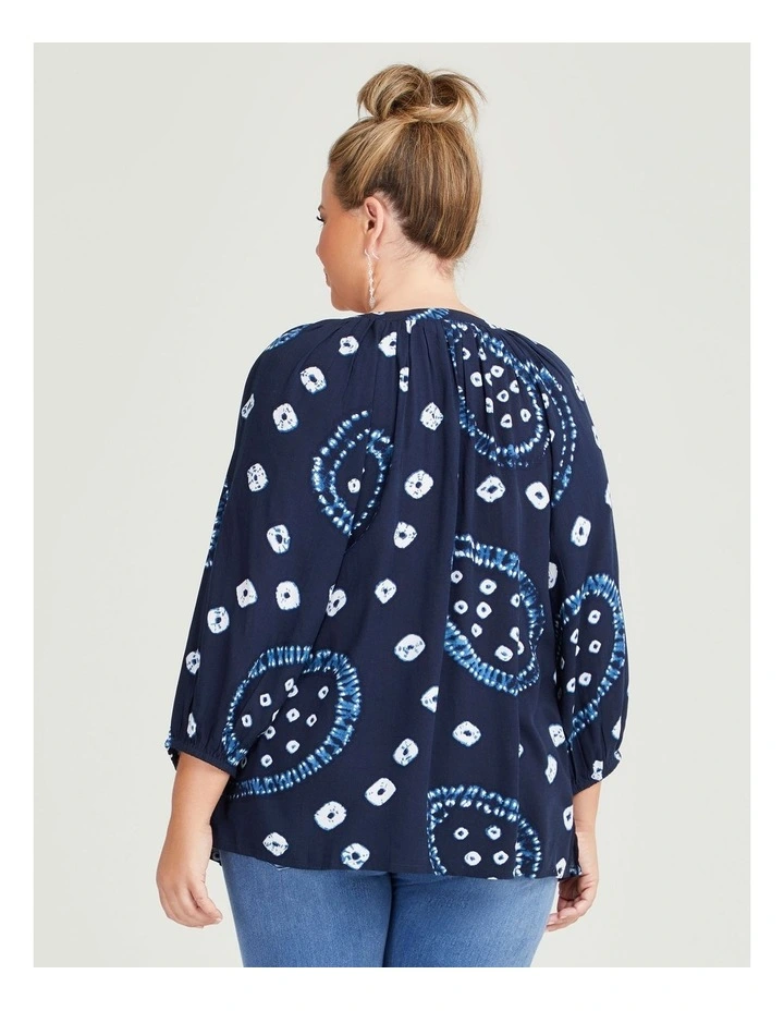 Natural Shibori Print Top in Navy