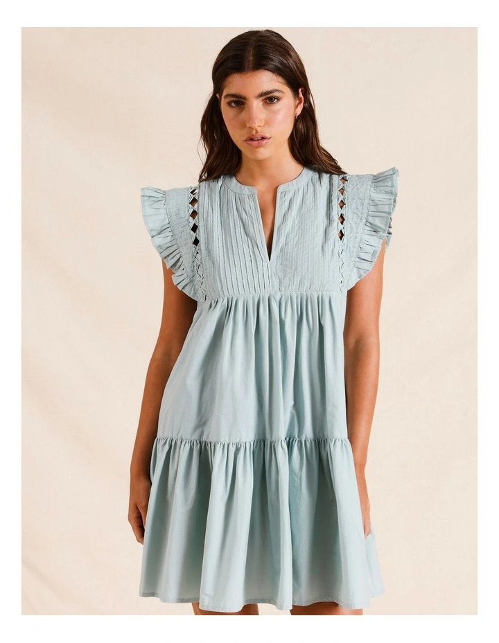 Twist Trim Mini Dress in Dusty Blue