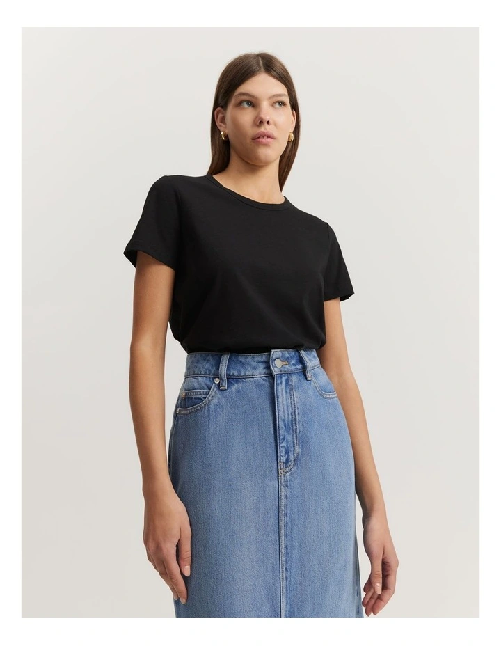 Australian Cotton Slub Short Sleeve T-Shirt in Black