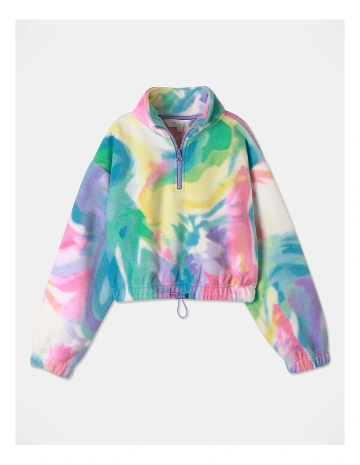Cropped Polar Fleece 1/4 Zip Sweat in Rainbow