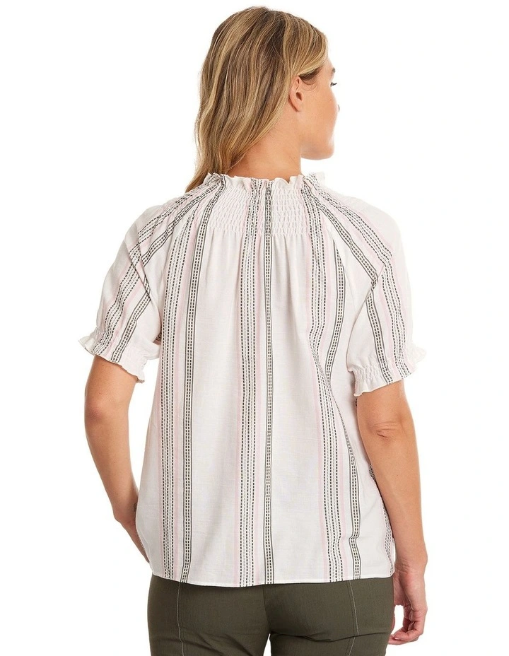 Elbow Textured Striped Top in Multi