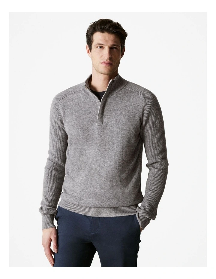 Merino Cashmere Half Zip in Grey Melange