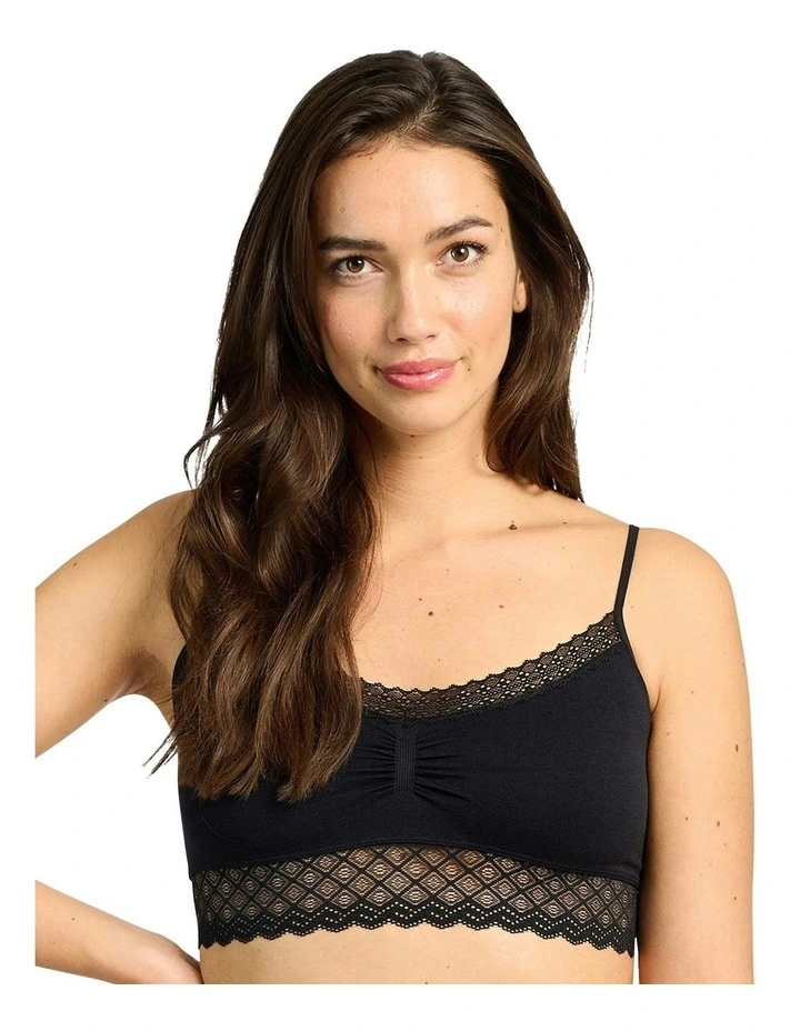 Zen Dentelle Longline Wirefree Bralette with Lace in Black