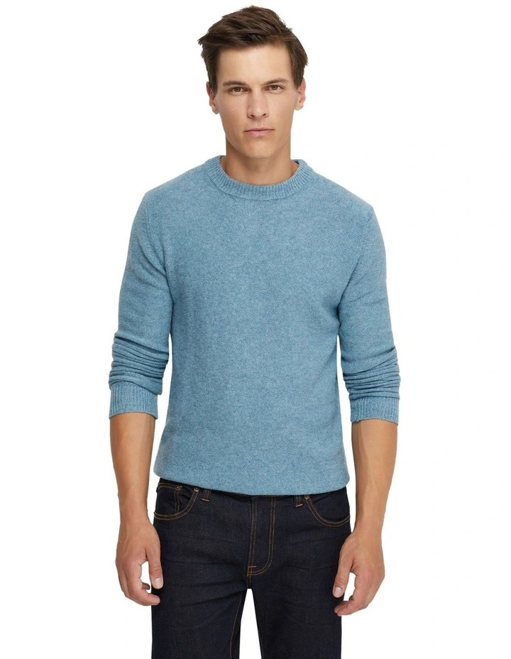 Leon Crew Neck Wool Rich Knit in Aqua