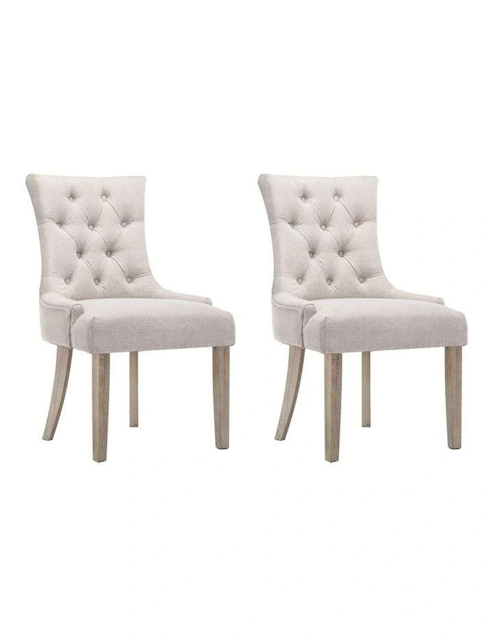 Dining Chairs Chair French Provincial Wooden Fabric Retro 2pc in Cafe Beige
