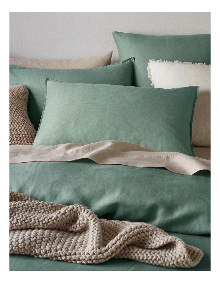 Sandy Cape Washed Belgian Linen Quilt Cover Set in Eucalyptus