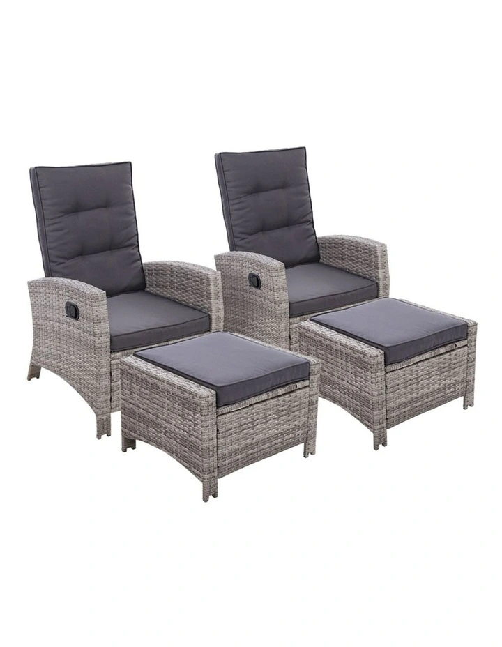 2PC Sun lounge Recliner Chair Wicker Outdoor Furniture Patio Garden