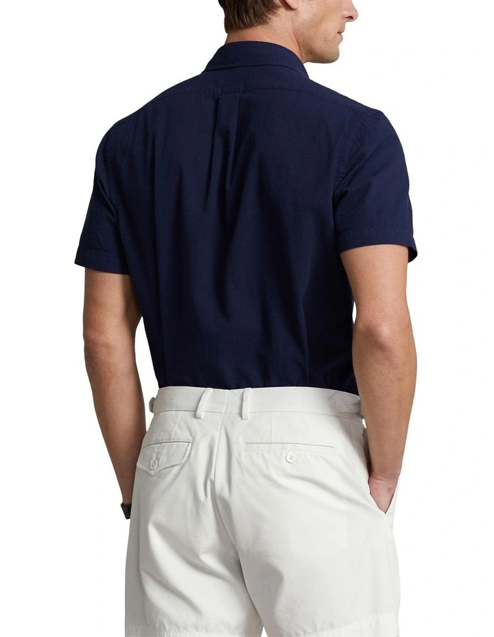 Classic Fit Seersucker Shirt in Navy
