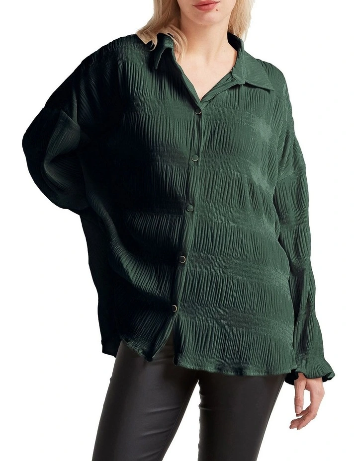 Serenade Velvet Plisse Shirt in Green