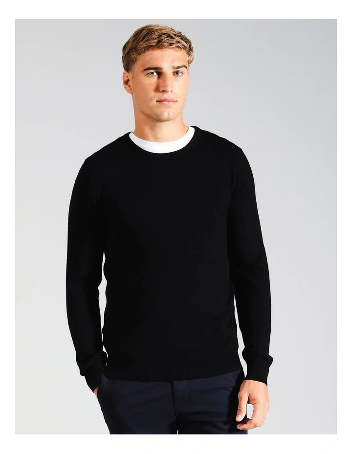 Australian Merino Crew Neck Knit in Black