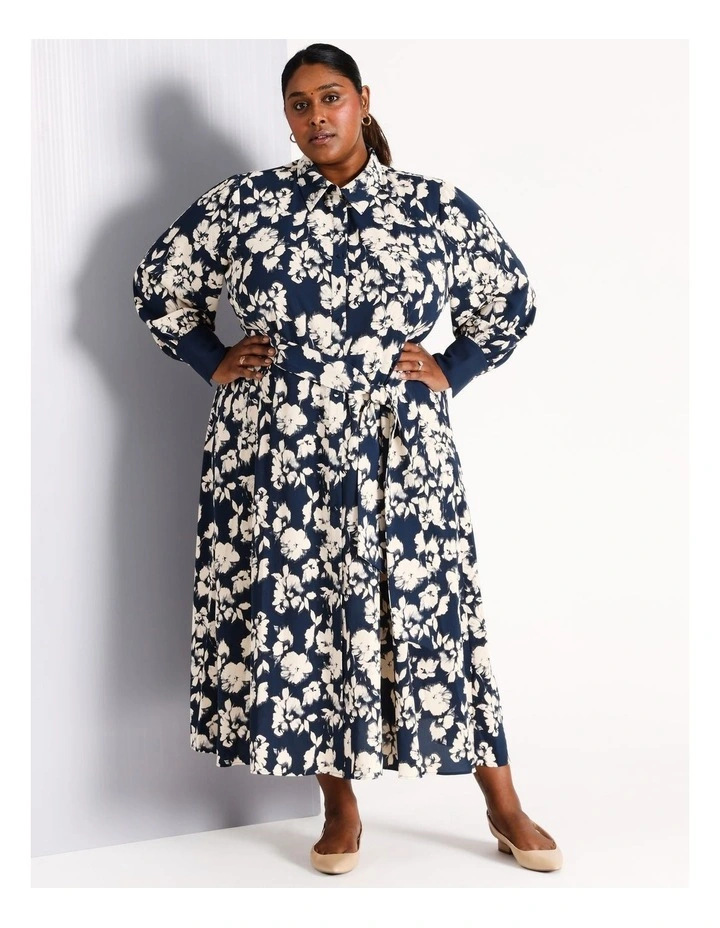 Recycled Poly Tie Front Midi Shirt Dress in Assorted