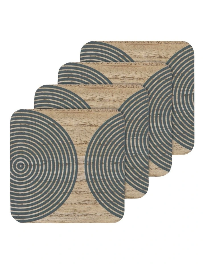 Square Printed Veneer Coaster 4 Pack in Green