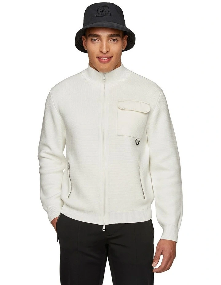 Full Zip Cotton Cardigan in Off White