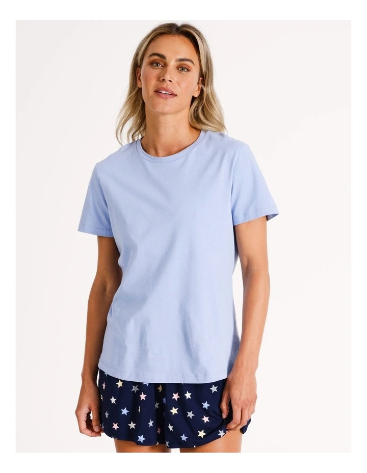 Cotton Knit Short Sleeve Sleep Top in Blue