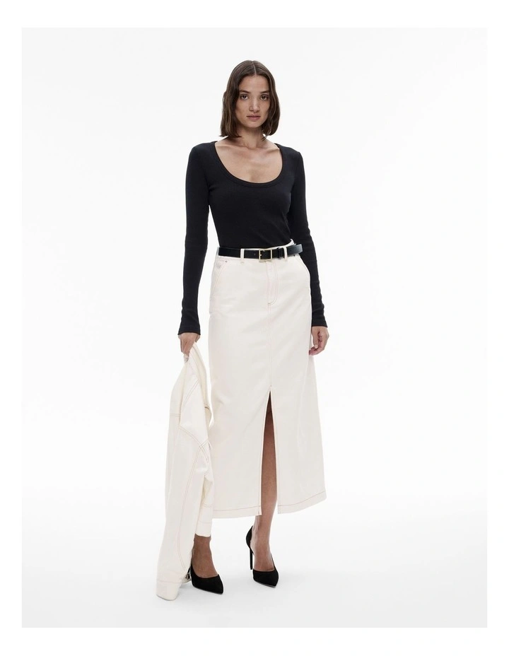 Scoop Neck Rib Top in Black