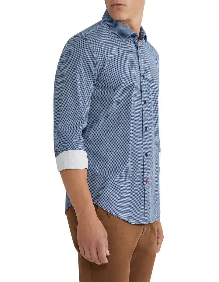 Kenton Printed Cotton Shirt in Blue