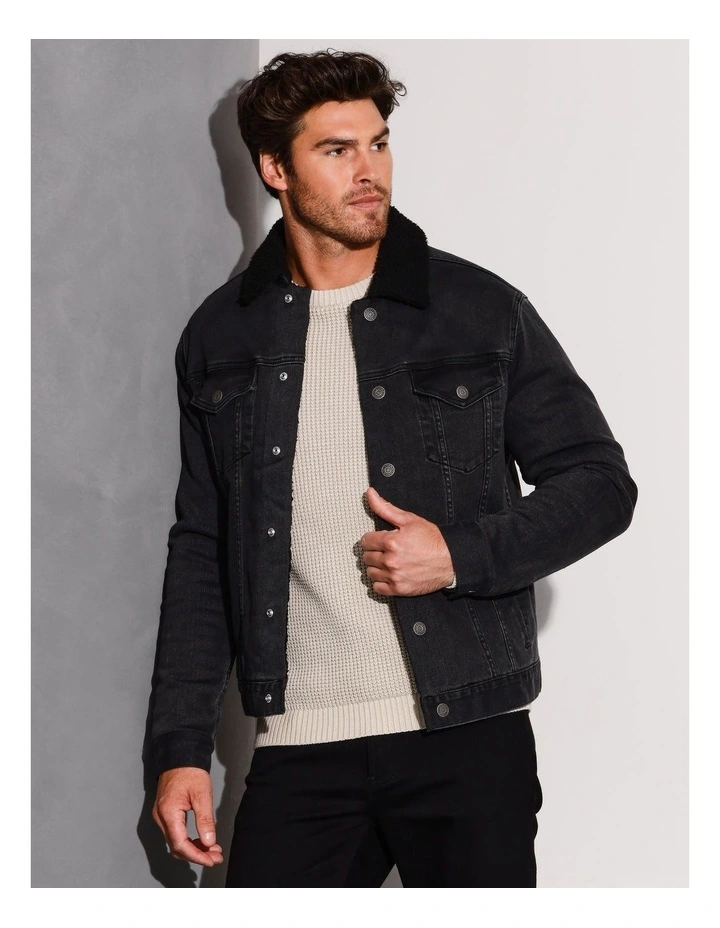 Bradley Sherpa Denim Jacket in Black