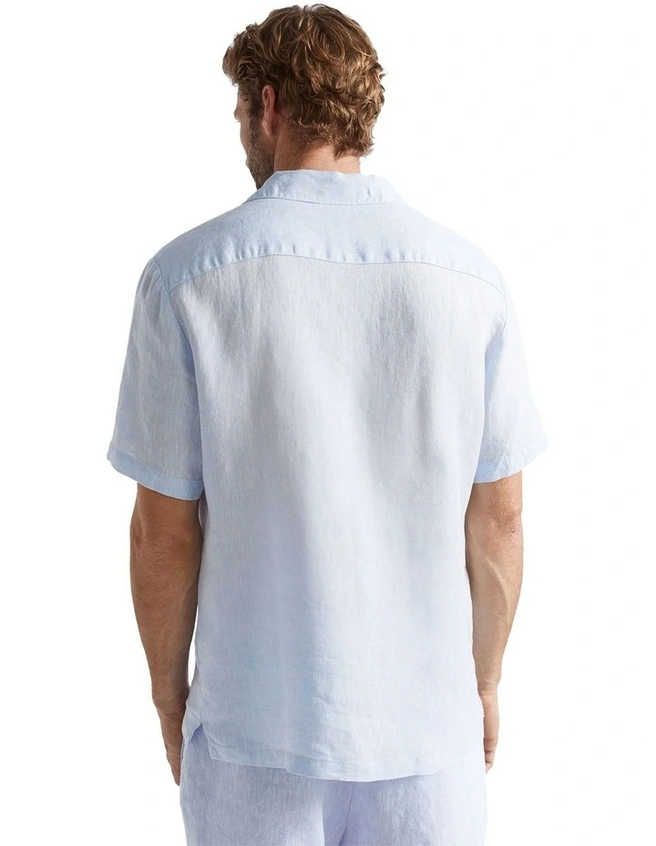 Linen Short Sleeve Shirt in Light Blue Crossdye