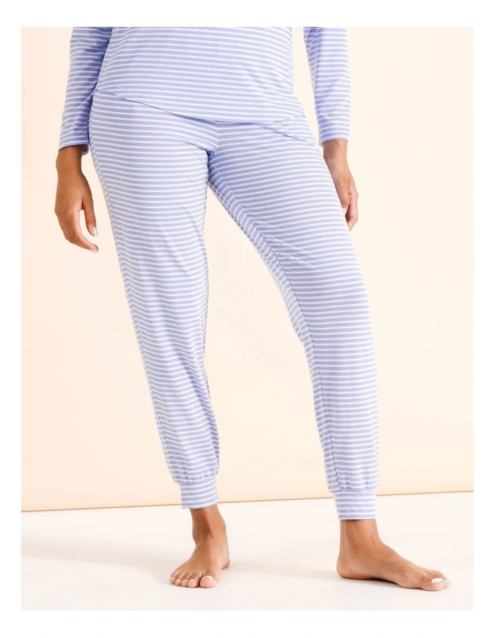 Jersey Knit Cuffed Pant in Blue Stripe