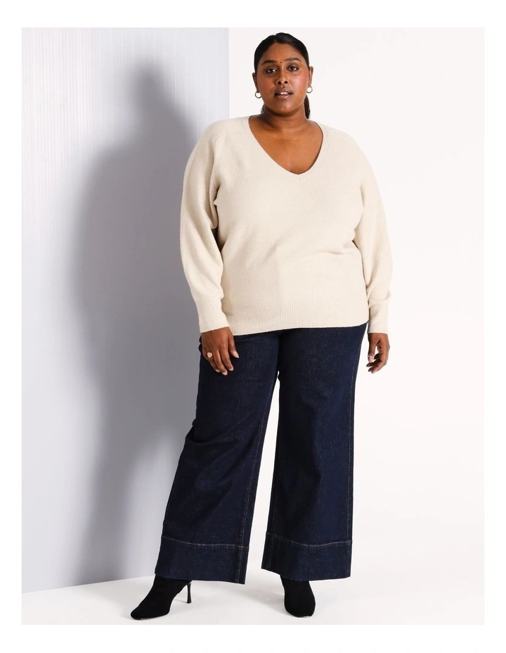 Soft Touch V-Neck Knit in Stone