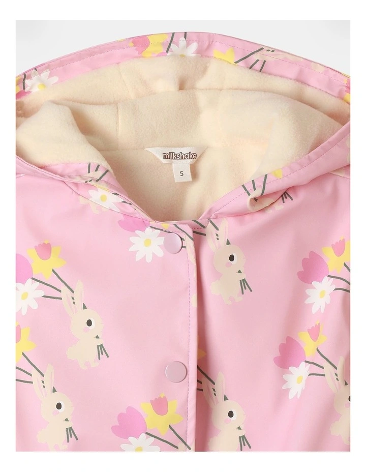 Bunny Flowers Hooded PU Raincoat in Light Pink