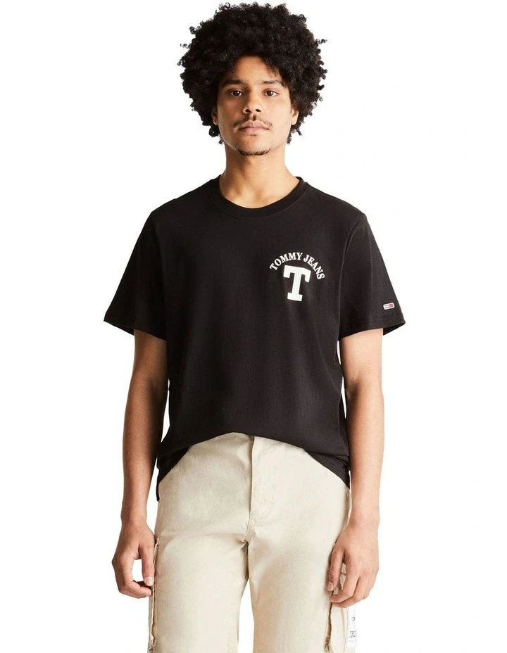Regular Curved Letterman Tee in Black