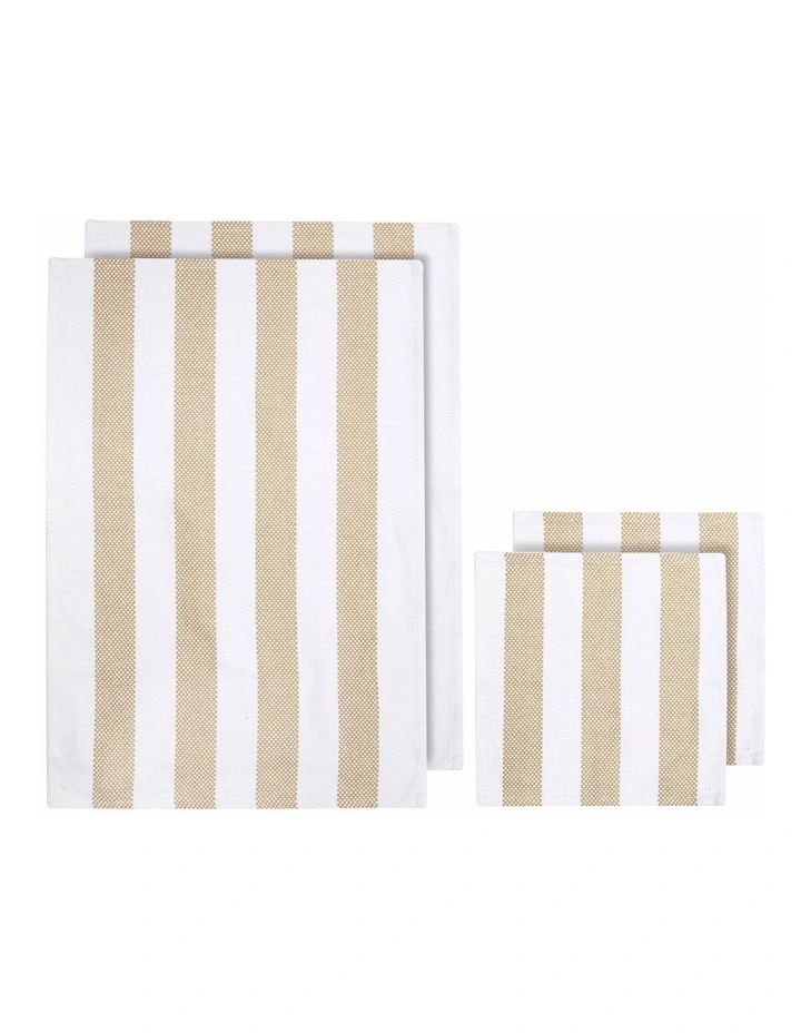 Stripe Kitchen Towel and Dishcloth 4 Piece in Taupe