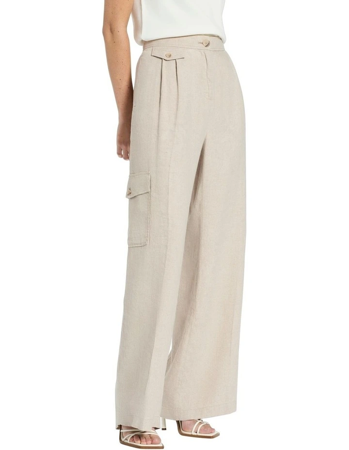 Emilio Linen Cargo Pant in Pannacotta Slub
