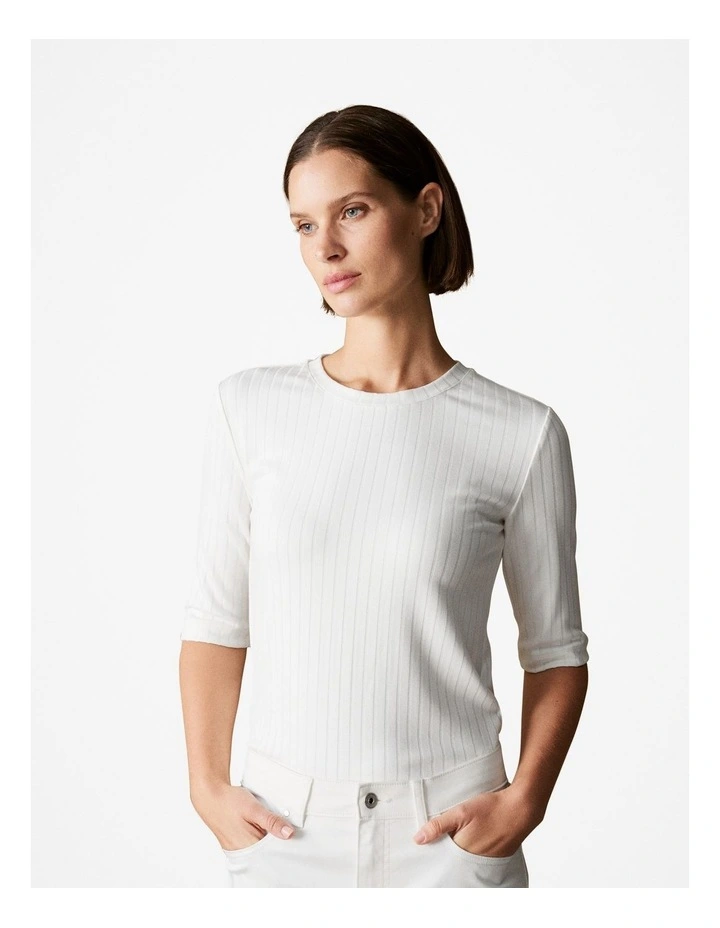 Fitted Half Sleeved Rib T-shirt in Parchment