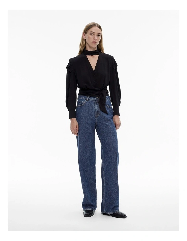 Tie V-neck Blouse in Black
