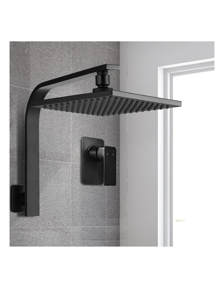 8 Inch Wall Arm Square High Pressure Rain Shower Head Mixer Tap in Black