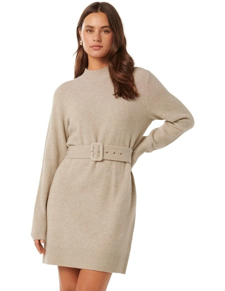 Astrid Belted Knit Mini Dress in Cream