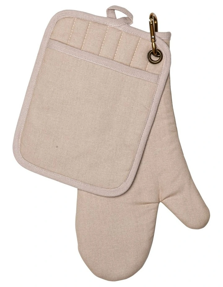 Austin Pot Holder and Oven Mitt Pack with Carabiner in Stone