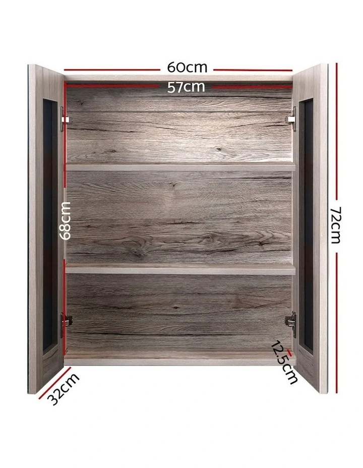 Bathroom Mirror Cabinet Vanity 600mm x720mm in Oak