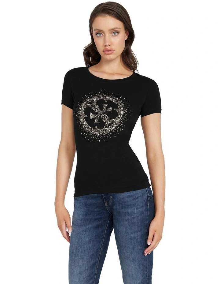 Short Sleeve Crop Neck 4G Logo Tee in Jet Black