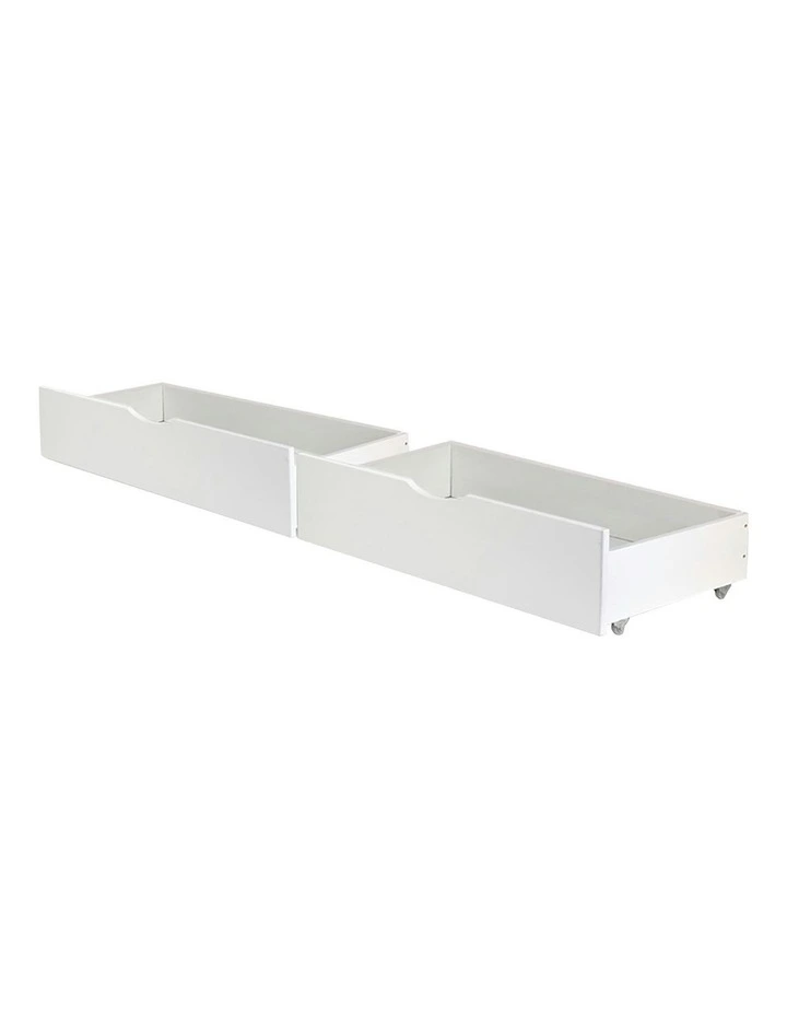 Wooden Trundle Drawers Single Size Set of 2 in White