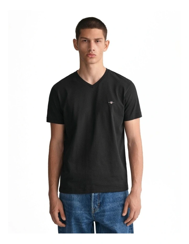 Slim Fit Shield V-Neck T-shirt in Black