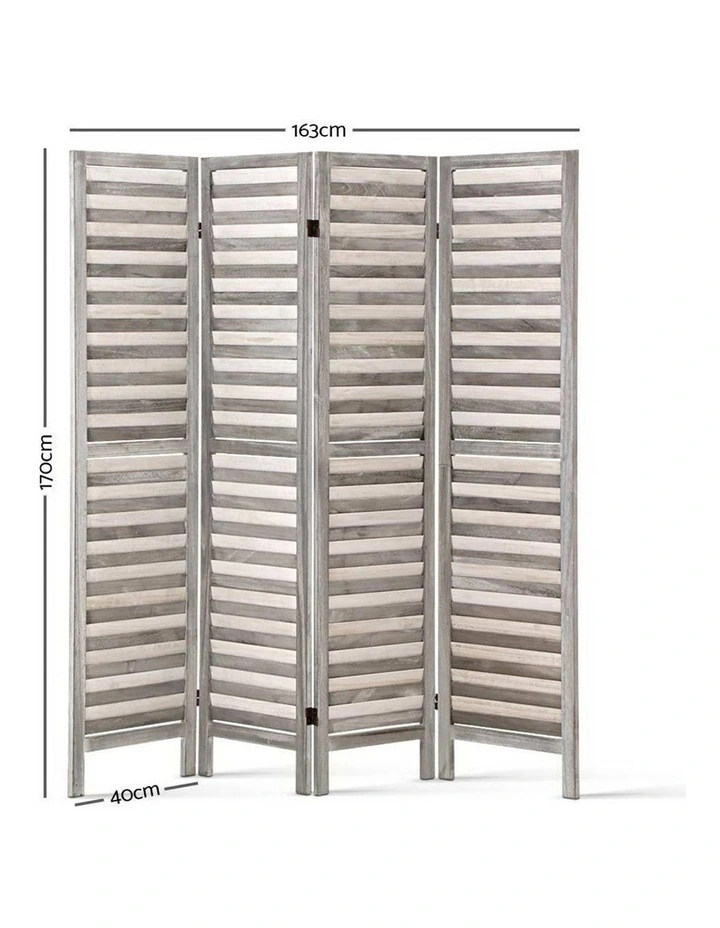 Louver 4 Panel Room Divider Screen 163x170cm in Grey