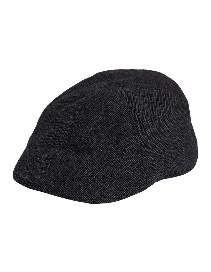 Herringbone Flat Cap in Charcoal