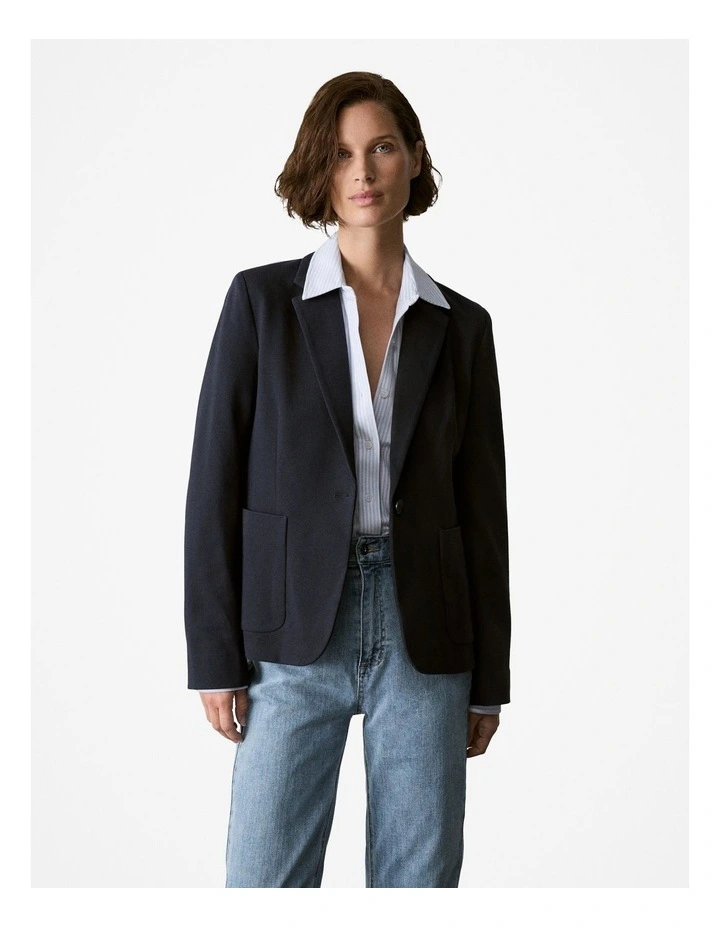 Cotton Modal Pique Blazer in Night Sky