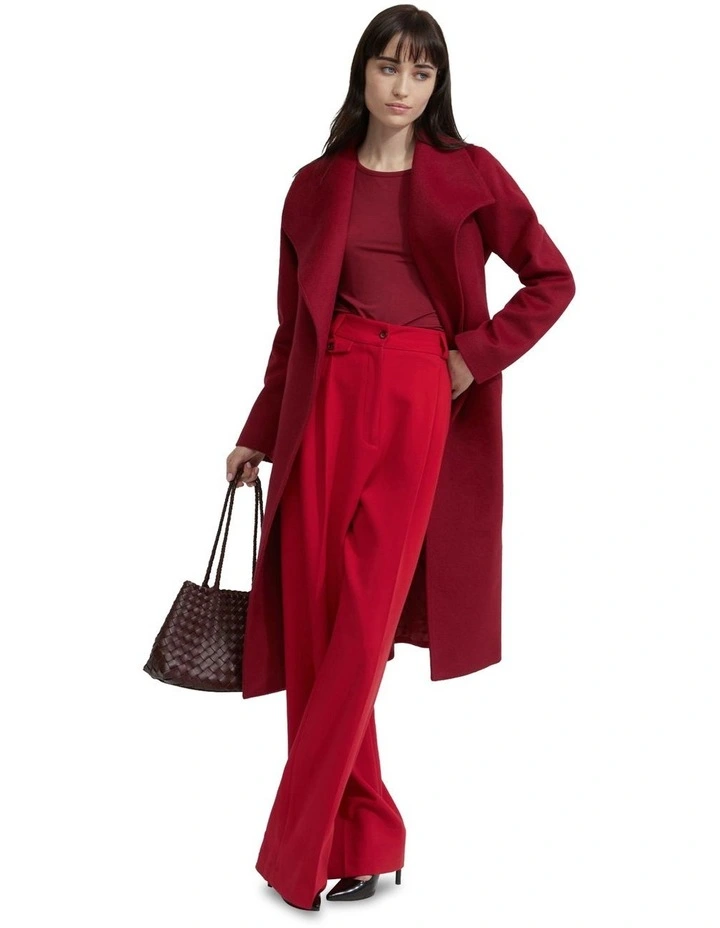 Gia Wool Rich Tie Waist Coat in Red