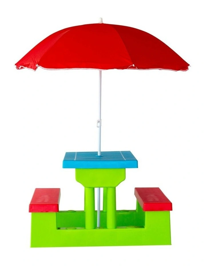 Durable Picnic Table Set with Umbrella in Multi