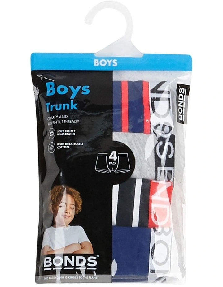 Kids Cotton Trunk 4 Pack in Blue/Red