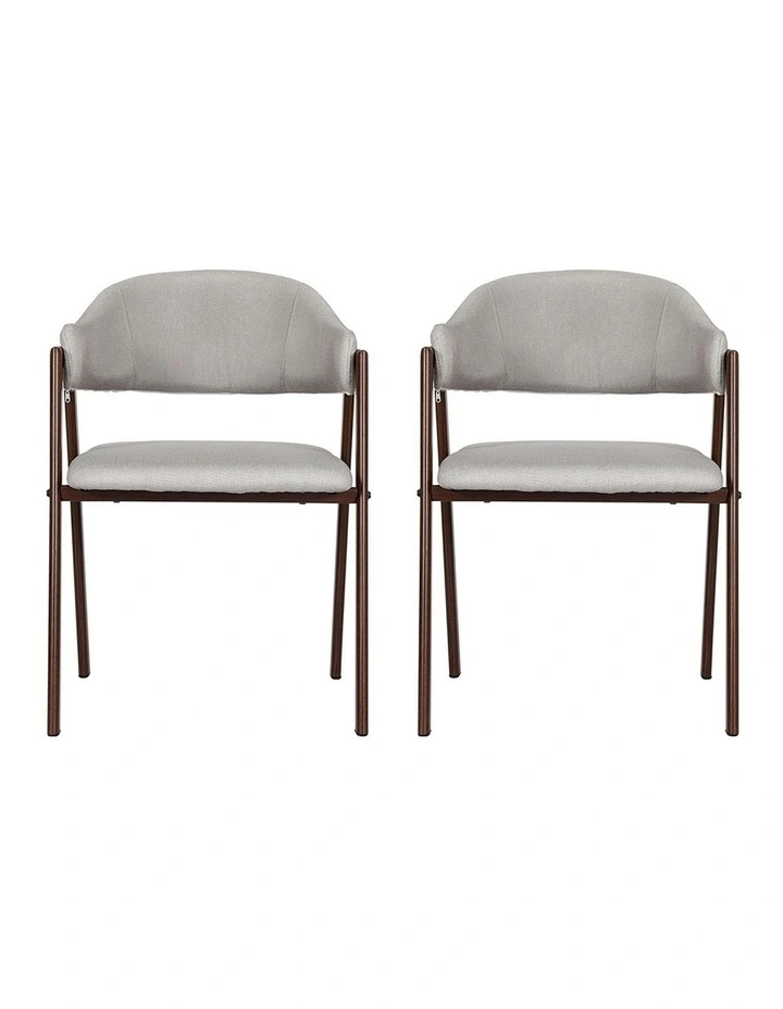 Dining Chairs Linen Hollow Armchair Set of 2 in Grey