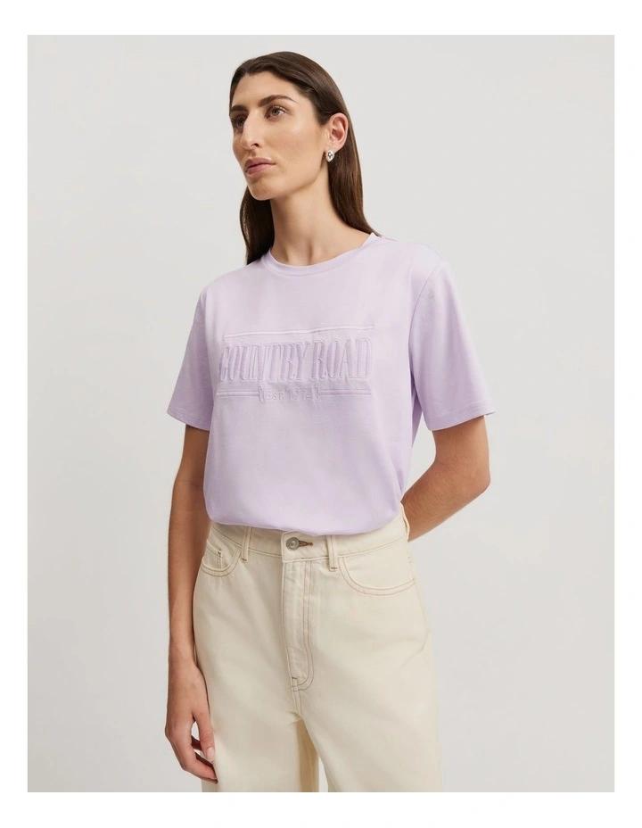 Verified Australian Cotton Heritage Embroidered T-shirt in Lilac