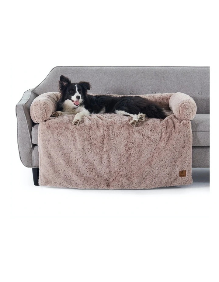 VIP Lush Faux Fur Bolster Sofa Protector Calming Dog Bed Natural in Natural