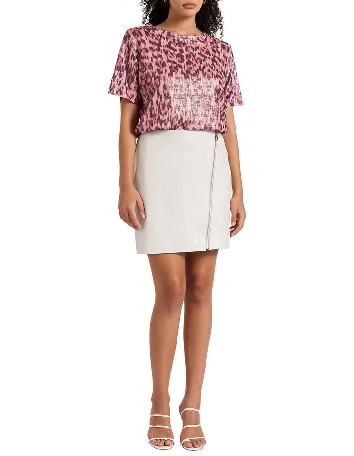 Paradise Leather Mini Skirt in Sea Salt