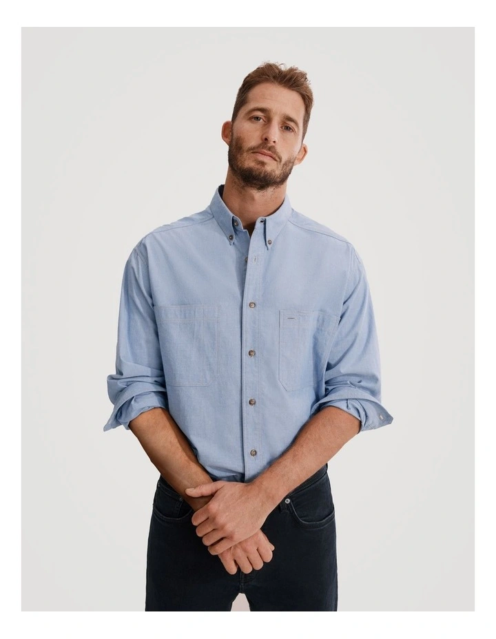 80s Reissue Unisex Australian Made Chambray Shirt in Chambray Blue