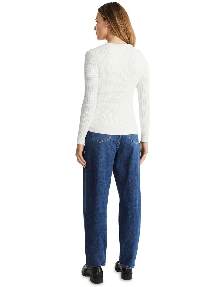 Skinny Cable V-neck Sweater in White